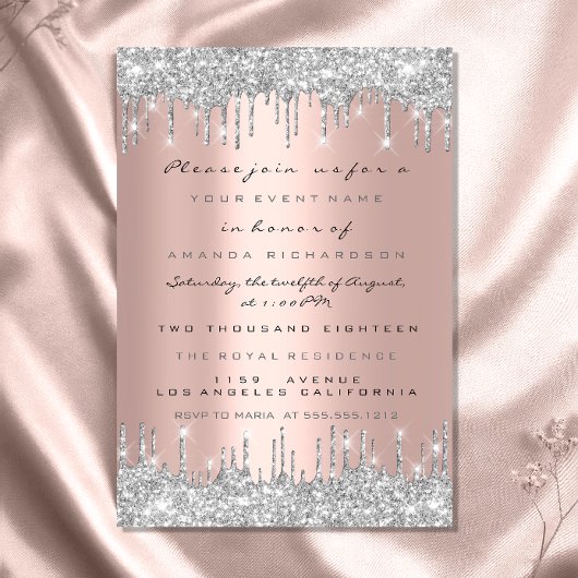 Invitation Gouttes de paillettes argentées gris mariage Sweet