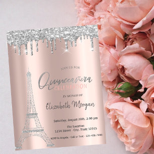 Invitation Gouttes de paillettes argentées, Quinceanera de la
