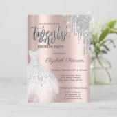 Invitation Gouttes de paillettes argentées, robe blanche 21e (Debout devant)