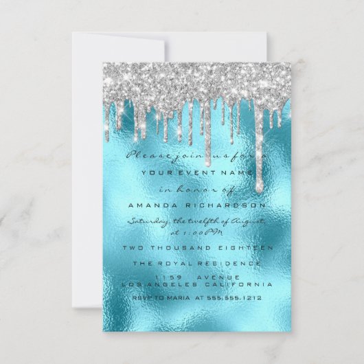 Invitation Gouttes de paillettes bleu argenté Mariage Douce 1 (Devant)