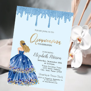 Invitation Gouttes de paillettes bleu clair, robe fille Quinc