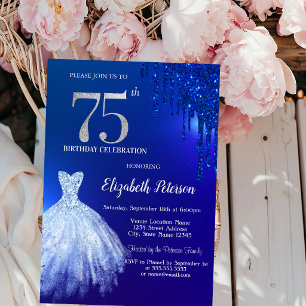 Invitation Gouttes de paillettes bleu marine, robe bleue pour