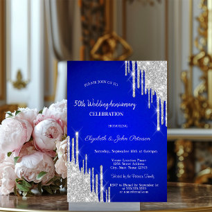 Invitation Gouttes de paillettes Bleu Royal Mariage Anniversa