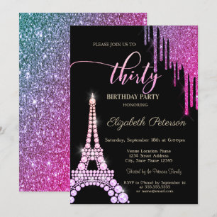Invitation Gouttes de paillettes cool, Diamants de la Tour Ei