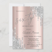 Invitation Gouttes de paillettes d'argent Cool Rose Gold 60e  (Devant)