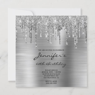 Invitation Gouttes de paillettes d'argent et feuille d'alumin