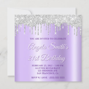 Invitation Gouttes de paillettes d'argent ombre portée en lav