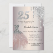 Invitation Gouttes de paillettes d'argent, robe chic 25e anni (Devant)