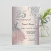 Invitation Gouttes de paillettes d'argent, robe chic 25e anni (Debout devant)