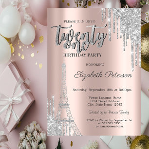 Invitation Gouttes de paillettes d'argent, Tour Eiffel 21e an