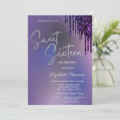 Invitation Gouttes de paillettes de violet foncé Sweet 16 vio (Debout devant)