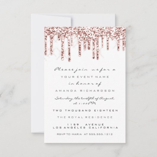 Invitation Gouttes de paillettes d'étincelles Rose blanche Ma (Devant)