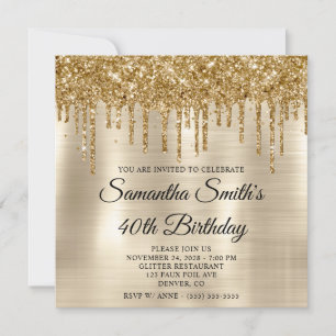 Invitation Gouttes de paillettes d'or Feuille de platine 40e