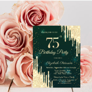 Invitation Gouttes de paillettes dorées Anniversaire 75 ans v