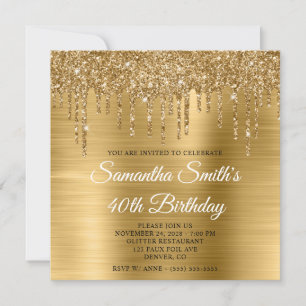 Invitation Gouttes de paillettes dorées et feuille d'aluminiu