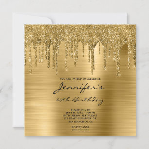 Invitation Gouttes de paillettes dorées et feuille d'or pour
