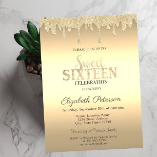 Invitation Gouttes de paillettes dorées Sweet 16
