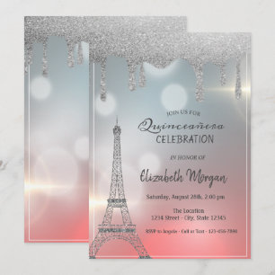 Invitation Gouttes de paillettes élégantes, Quinceanera tour