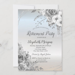 Invitation Gouttes de paillettes, Fleurs, Retraite argentée