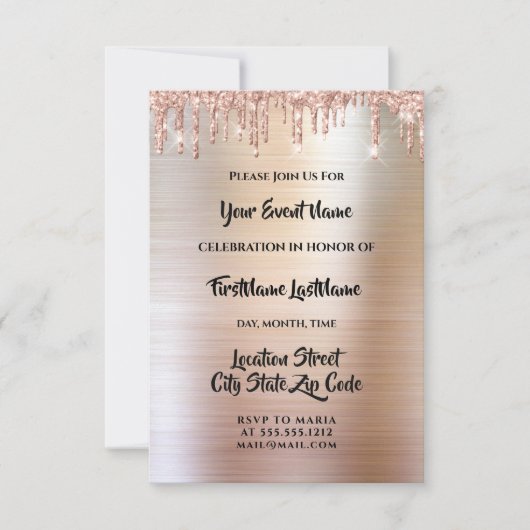 Invitation Gouttes de paillettes gouttes rose mariage de mari (Devant)