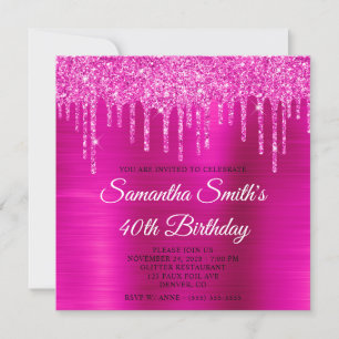 Invitation Gouttes de paillettes magenta Anniversaire 40 ans