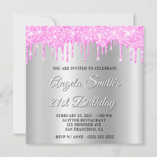 Invitation Gouttes de paillettes magenta ombre argentée ombré
