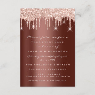 Invitation Gouttes de paillettes Rose Brun Mariage Douce 16e
