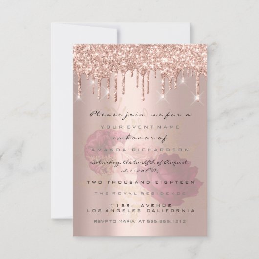 Invitation Gouttes de paillettes Rose Gold Mariage Douzième M (Devant)