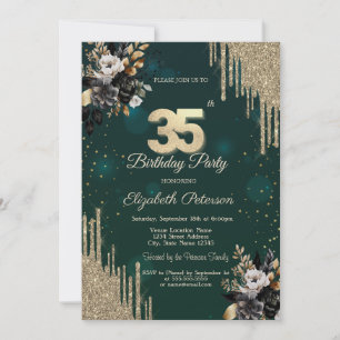Invitation Gouttes de paillettes Roses noires 35e anniversair
