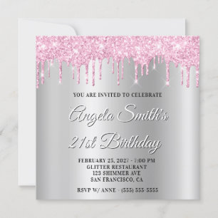 Invitation Gouttes de paillettes roses ombre argentée ombrée