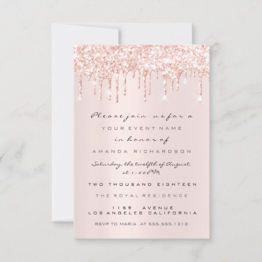 Invitation Gouttes de paillettes roses pour mariage Sweet 16 (Devant)