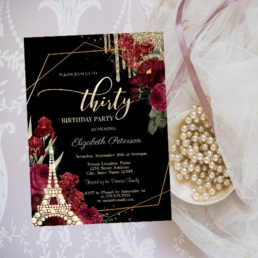 Invitation Gouttes de Paillettes,Tour Eiffel Diamants Roses 3
