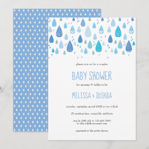 Invitation Gouttes de pluie bleues mignonnes pour Baby Shower