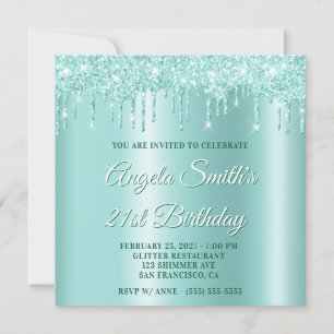 Invitation Gouttes Pailletées Ombre Portée Turquoise Clair