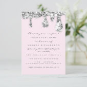 Invitation Gouttes Rose Gris Argent Pailleté Mariée Douzième (Debout devant)