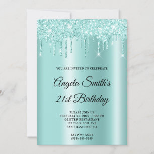 Invitation Gouttes scintillantes et pailletées, ombré turquoi