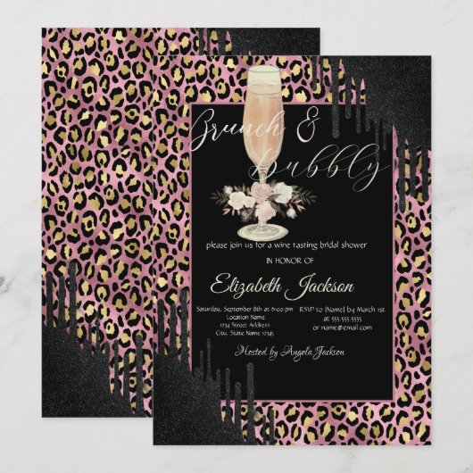 Invitation Gouttes, Verre, Fleur Imprimé Léopard Brunch & Bul (Devant / Derrière)