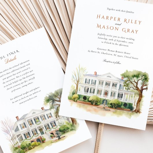 Invitation Gouverneur Thomas Bennett House Charleston Mariage