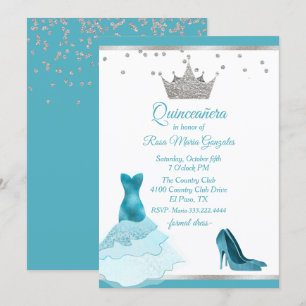 Invitation Gown turquoise et talon avec Quinceanera couronne 