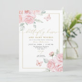 Invitation GRACE Blush Floral Butterfly Baby shower Baisers (Debout devant)