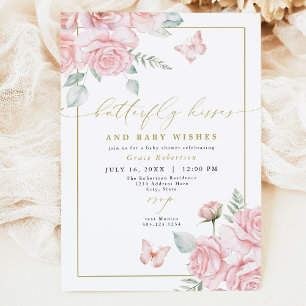 Invitation GRACE Blush Floral Butterfly Baby shower Baisers