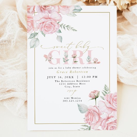 Invitation GRACE Blush Floral Sweet Baby Girl Baby shower