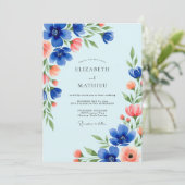 Invitation Grâce Botanique Bleu Cobalt pour Mariage (Debout devant)
