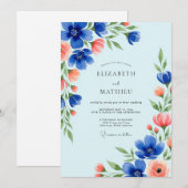 Invitation Grâce Botanique Bleu Cobalt pour Mariage (Devant / Derrière)