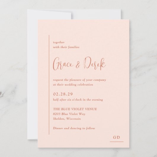 Invitation Grace Peach Mariage moderne (Devant)