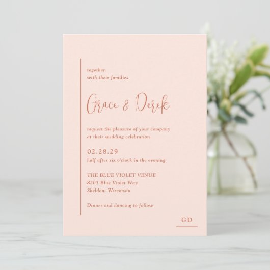 Invitation Grace Peach Mariage moderne (Debout devant)