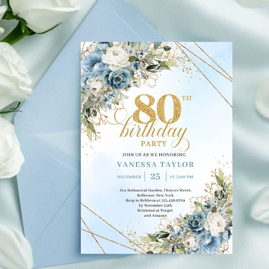 Invitation Graceful 80th Birthday Invite Bohemian Flowers
