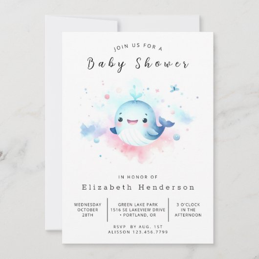 Invitation Graceful Baby shower en ligne baleine (Devant)