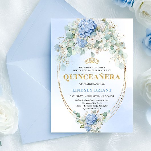 Invitation Graceful Blue Hydrangeas Eucalyptus Quince Invite