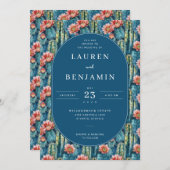 Invitation Graceful Blue Watercolor Cactus Pattern (Devant / Derrière)